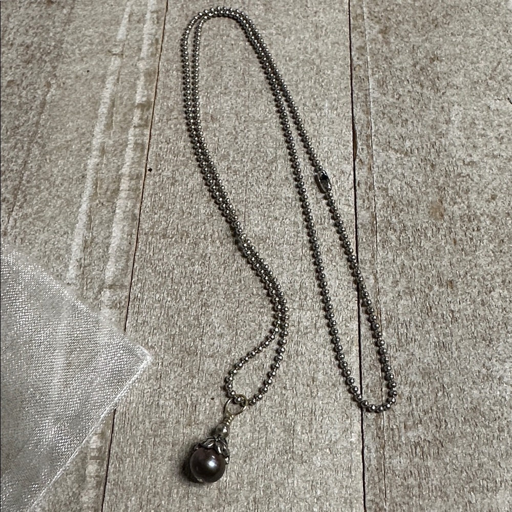925 sterling silver great shape Tahitian pearl wire wrap charm pendant necklace